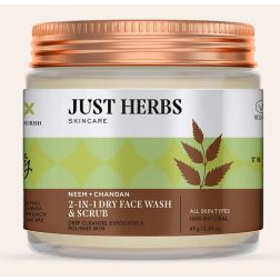 Just Herbs 2 In 1 Dry Face Wash & Scrub - Neem and Chandan