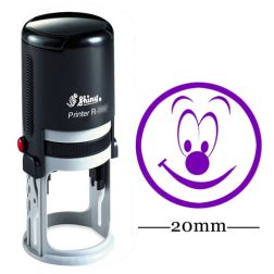 Personalized Custom Shiny 20mm Rubber Mini Stamp HAPPY SMILEY Round Self Inking Kids Teacher Stamp - Violet Ink